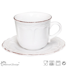 Blanco con Brown Brush Ceramic Tea Cup y Platillo